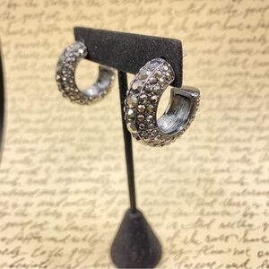 BANANA REPUBLIC Hoop Earrings Gray Rhinestone Chunky Glam Post Pierced Sparkly